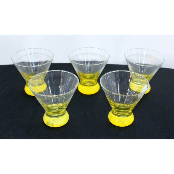 Boutique Other - Vtg Set of 5 Yellow Bubble Base Martini Glasses MCM Stemless Barware Cocktail